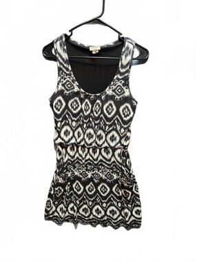 Pretty Good Black White Ikat Geometric Print Sleeveless Tank Dress Size M